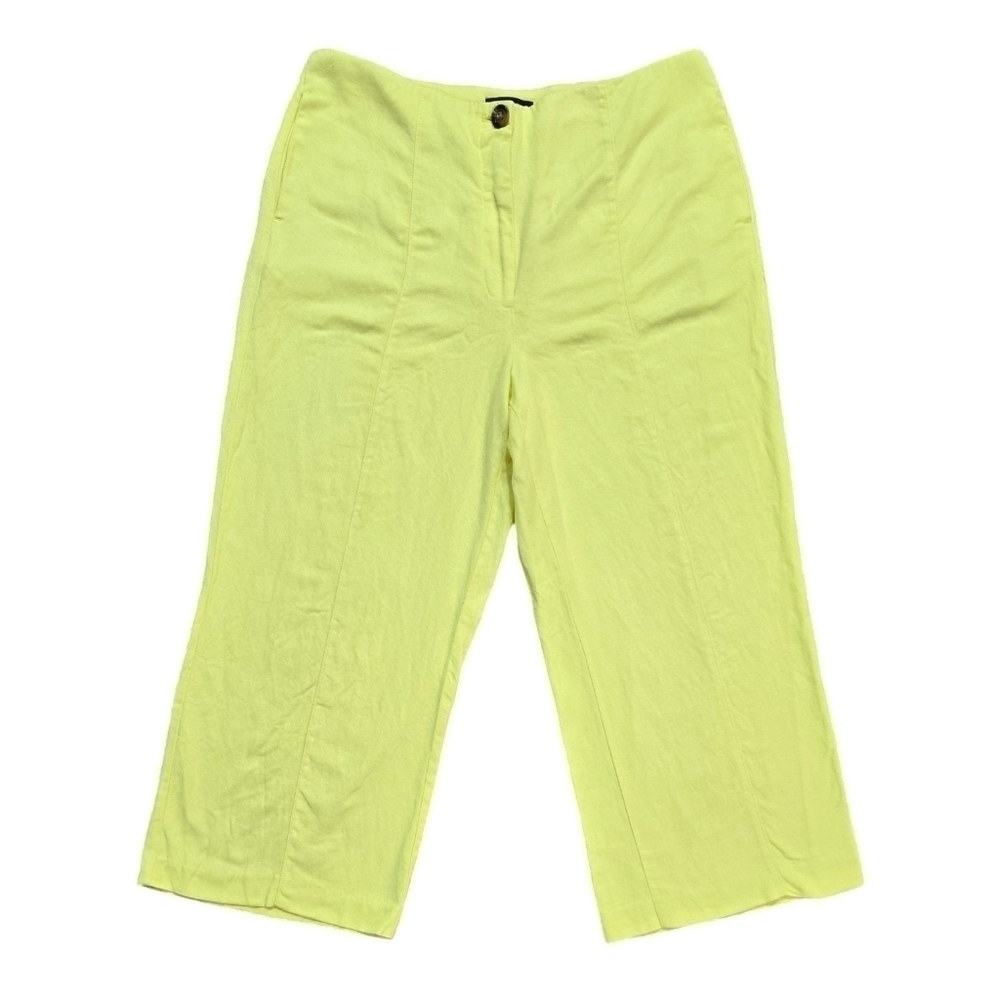 Ann Taylor The Seamed Straight Crop Pant Yellow Linen Blend High Rise Colorful